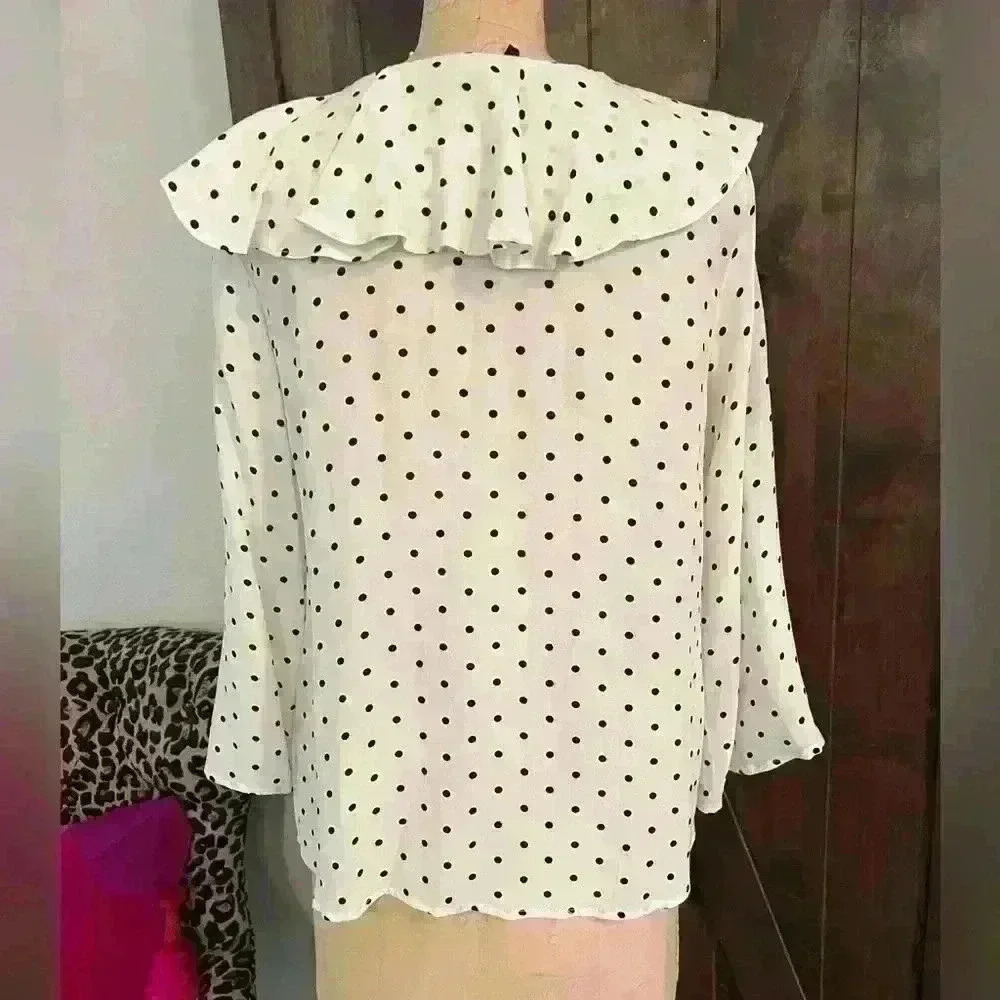 Buffalo Ruffled Blouse Blk & Wht Polka Dot Blouse. Size S/P - Picture 7 of 11